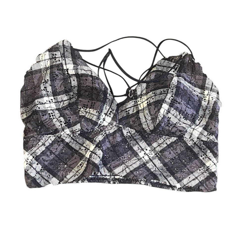 Victoria's Secret Black and White Plaid Bralette, Size Large